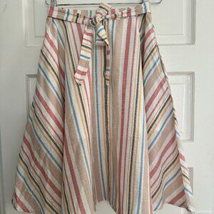 Hemet Linen-Feel Vintage-Inspired Retro Striped Pastel Circle Skirt - L